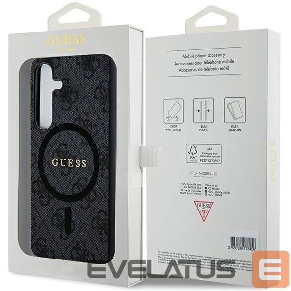 Kitas telefono priedas Guess Guess 4G Collection Leather Metal Logo MagSafe Case for Samsung Galaxy S24 - Black