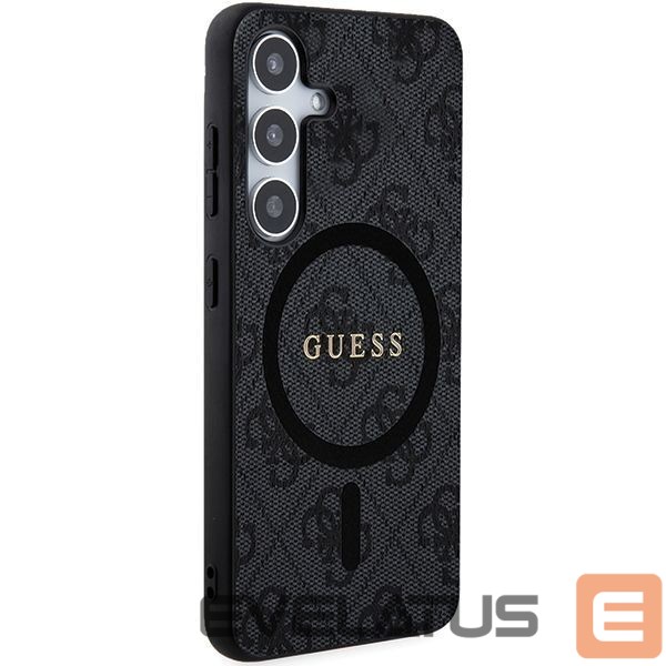 Kitas telefono priedas Guess Guess 4G Collection Leather Metal Logo MagSafe Case for Samsung Galaxy S24 - Black