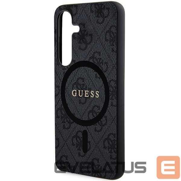 Kitas telefono priedas Guess Guess 4G Collection Leather Metal Logo MagSafe Case for Samsung Galaxy S24 - Black
