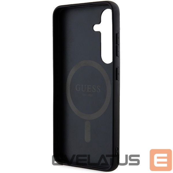 Kitas telefono priedas Guess Guess 4G Collection Leather Metal Logo MagSafe Case for Samsung Galaxy S24 - Black