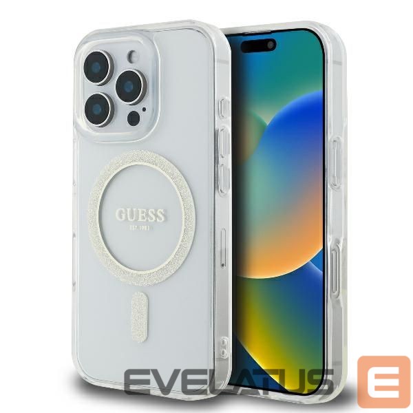Kitas telefono priedas Guess Guess GUHMP16LHFGERET iPhone 16 Pro 6.3" transparent hardcase IML Glitter Circle MagSafe
