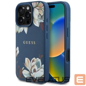 Kitos prekės Guess  Guess Grained Printed Flower Pattern MagSafe case for iPhone 16 Pro blue 