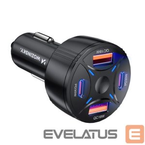 Kitos prekės Wozinsky  Wozinsky WLS-04 60W Car Charger 2xUSB-C 2xUSB-A - Black 
