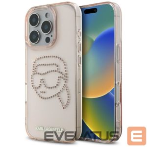 Kitos prekės Karl Lagerfeld  Karl Lagerfeld IML Rhinestones Karl Head Case for iPhone 16 Pro Pink 