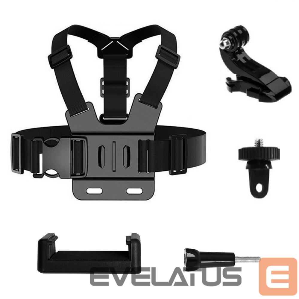 Kitas telefono priedas Hurtel GoPro Chest Strap set of accessories 5in1 for GoPro, DJI, Insta360, SJCam, Eken sports cameras (GoPro 5 in 1 chest strap)