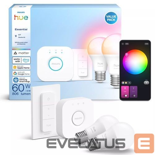 LED lemputė Philips Hue E WCA 806 A60 2kit SW EU |