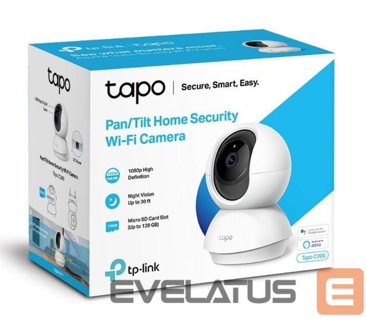 Internetinė kamera TP-Link Pan/Tilt Home Security Wi-Fi Camera Tapo C200 4mm/F/2.4, Privacy Mode, Sound and Light Alarm, Motion Detection and Notifications, H.264, Micro SD, Max. 128 GB