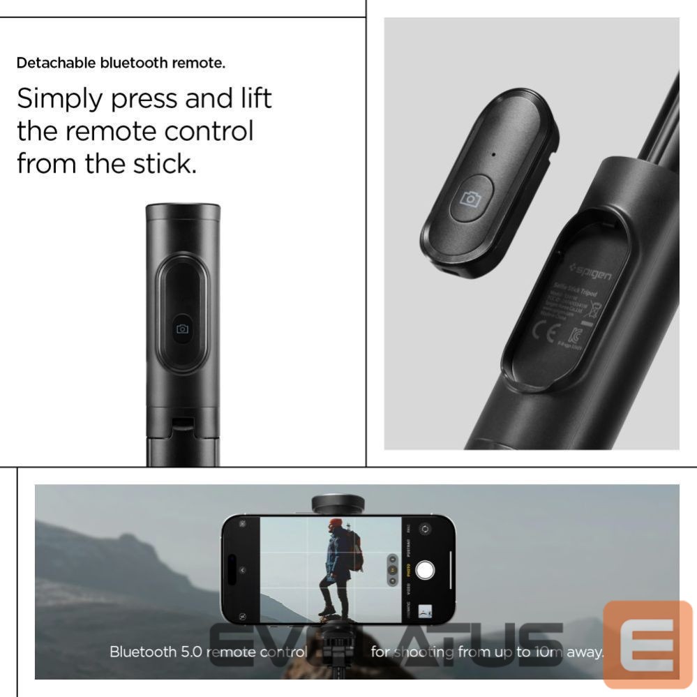 Kitos prekės Spigen Spigen S541W Bluetooth Selfie Stick - Black