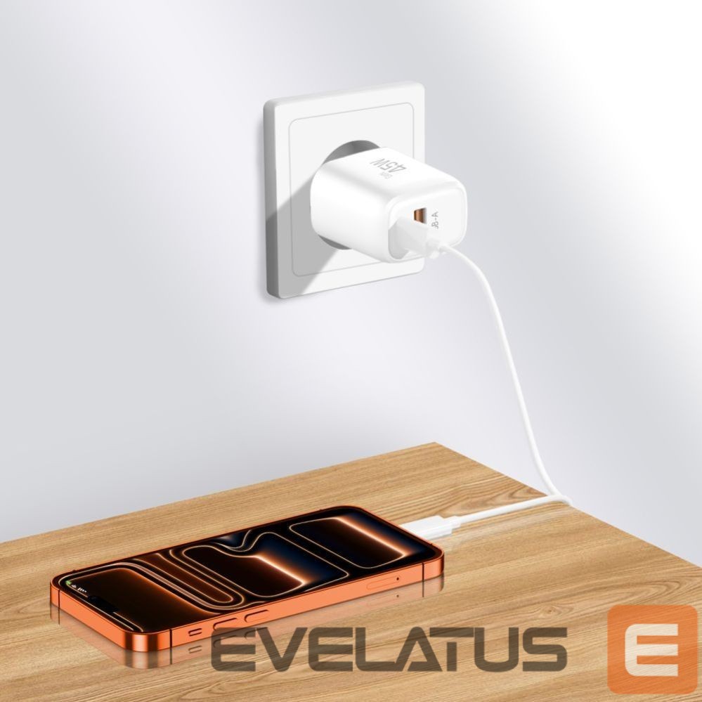 Kitos prekės Tech-Protect Tech-Protect NCA45W-GAN 2-Port USB-C / USB-A 45W Wall Charger - White