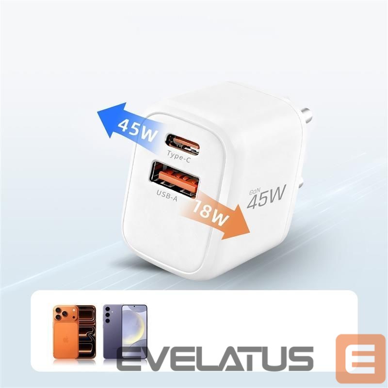Kitos prekės Tech-Protect Tech-Protect NCA45W-GAN 2-Port USB-C / USB-A 45W Wall Charger - White