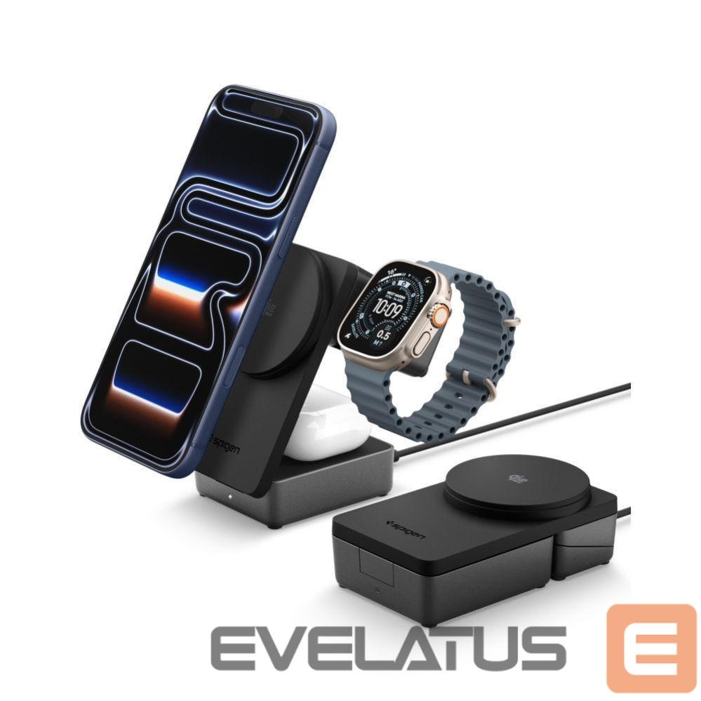 Kitos prekės Spigen Spigen Essential Qi2.2 25W 3in1 MagSafe Magnetic Wireless Charger - Black