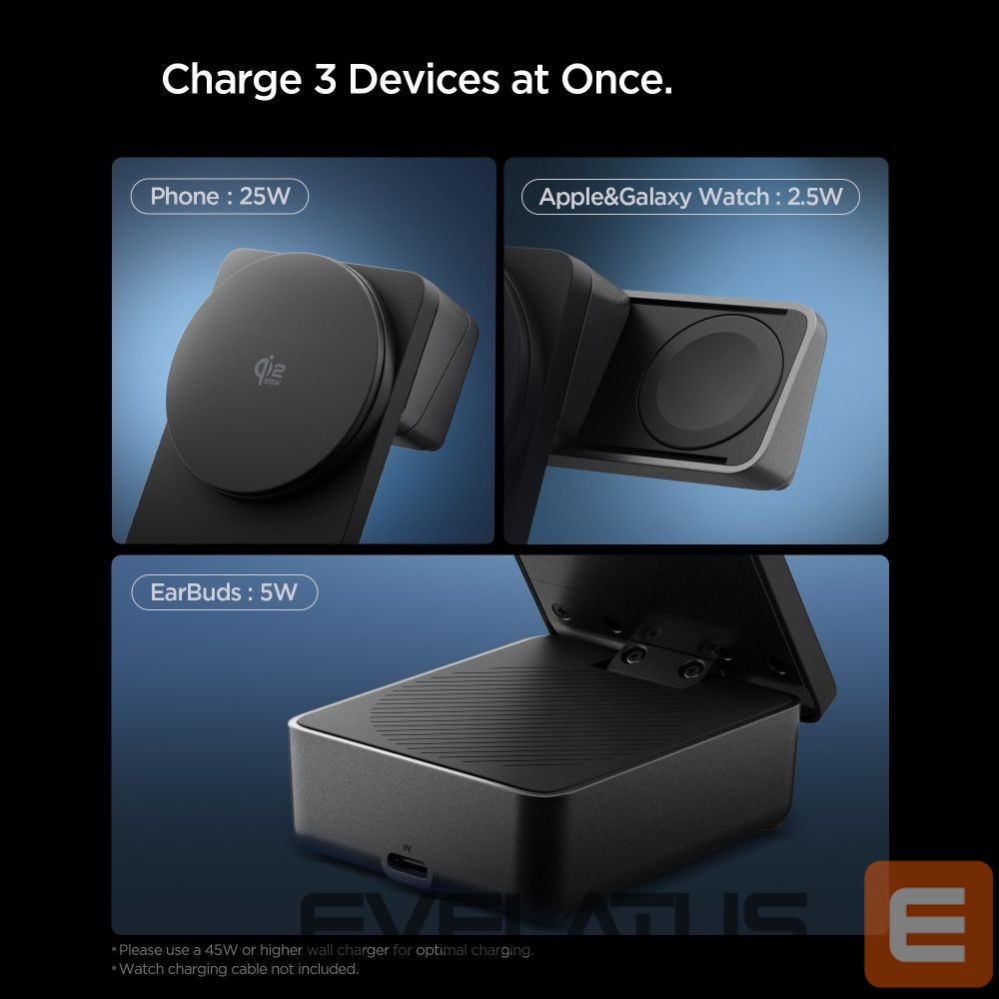 Kitos prekės Spigen Spigen Essential Qi2.2 25W 3in1 MagSafe Magnetic Wireless Charger - Black
