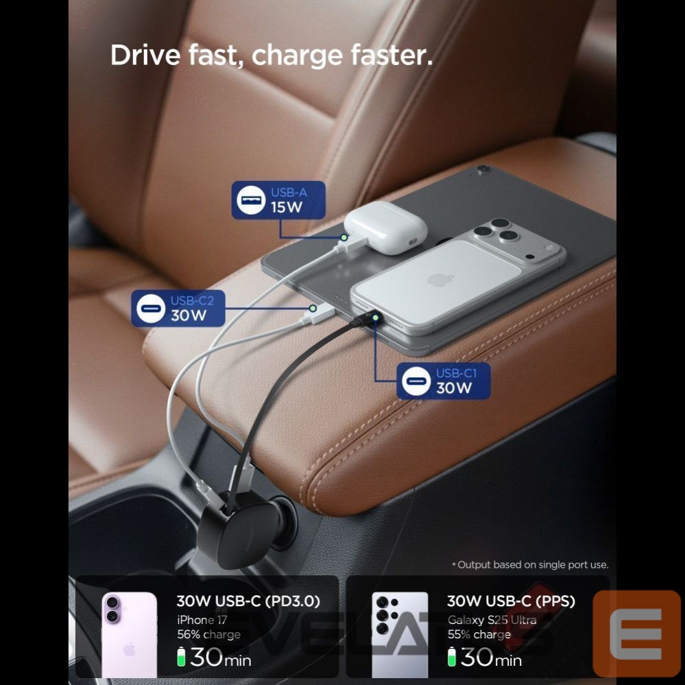 Kitos prekės Spigen Spigen EV603BT 60W Car Charger - Black