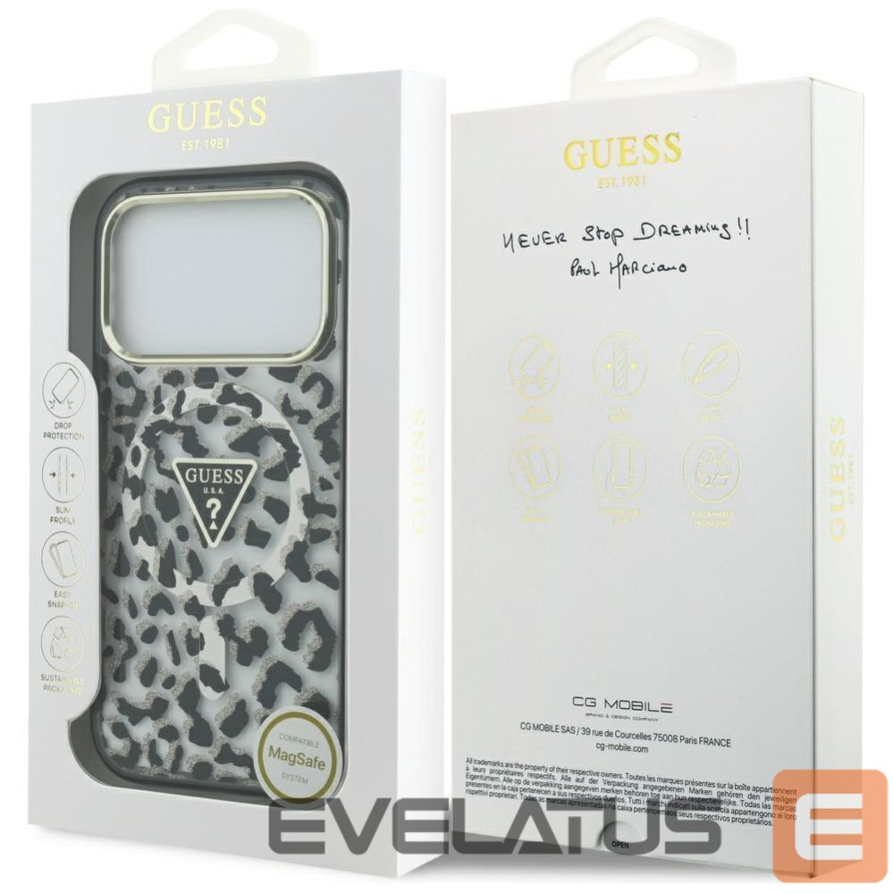 Kitos prekės Guess Guess Leopard Glitter MagSafe Case for iPhone 17 Pro - Black