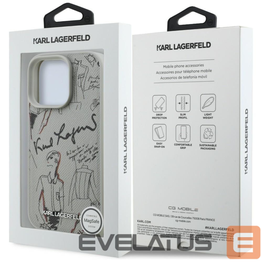 Kitos prekės Karl Lagerfeld Karl Lagerfeld Grained Pattern & Logo MagSafe Case for iPhone 16 Pro Max - Gray
