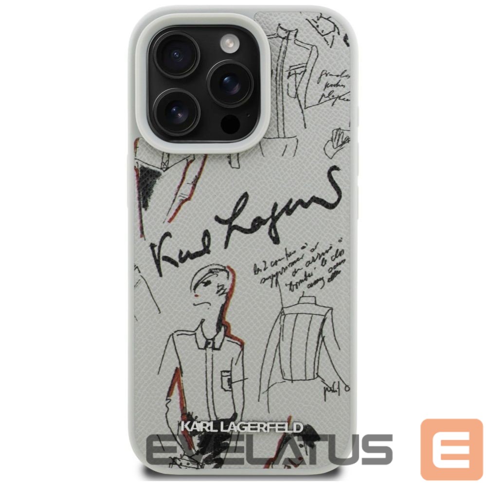Kitos prekės Karl Lagerfeld Karl Lagerfeld Grained Pattern & Logo MagSafe Case for iPhone 16 Pro Max - Gray