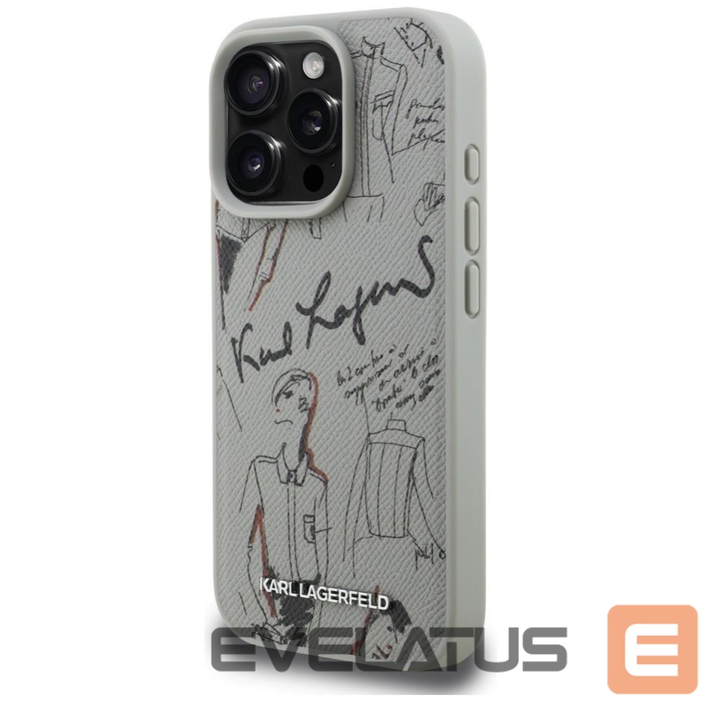 Kitos prekės Karl Lagerfeld Karl Lagerfeld Grained Pattern & Logo MagSafe Case for iPhone 16 Pro Max - Gray
