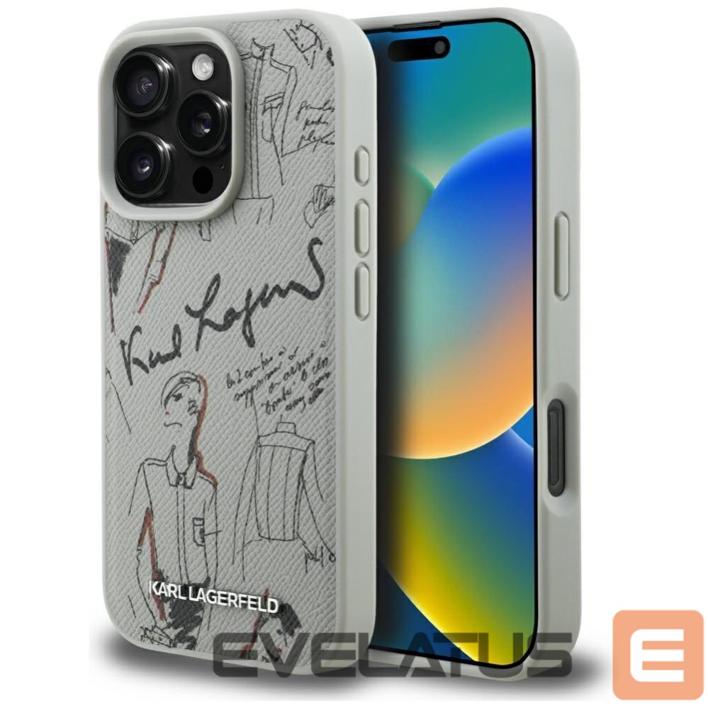 Kitos prekės Karl Lagerfeld Karl Lagerfeld Grained Pattern & Logo MagSafe Case for iPhone 16 Pro - Gray