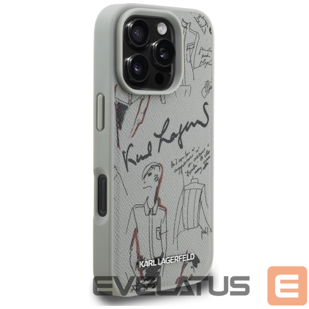 Kitos prekės Karl Lagerfeld Karl Lagerfeld Grained Pattern & Logo MagSafe Case for iPhone 16 Pro - Gray
