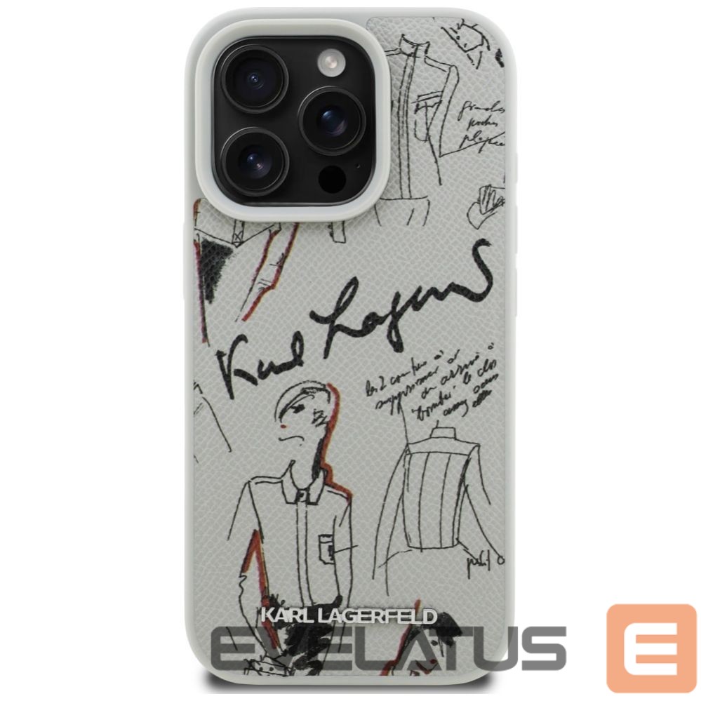 Kitos prekės Karl Lagerfeld Karl Lagerfeld Grained Pattern & Logo MagSafe Case for iPhone 16 Pro - Gray