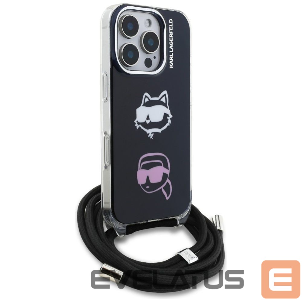 Kitos prekės Karl Lagerfeld Karl Lagerfeld IML Crossbody Karl&Choupette Head Case for iPhone 16 Pro Max - Black