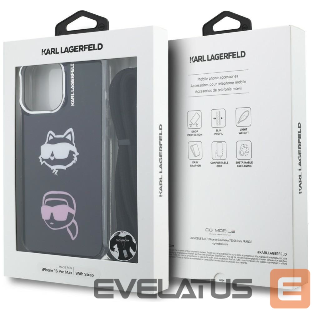 Kitos prekės Karl Lagerfeld Karl Lagerfeld IML Crossbody Karl&Choupette Head Case for iPhone 16 Pro Max - Black