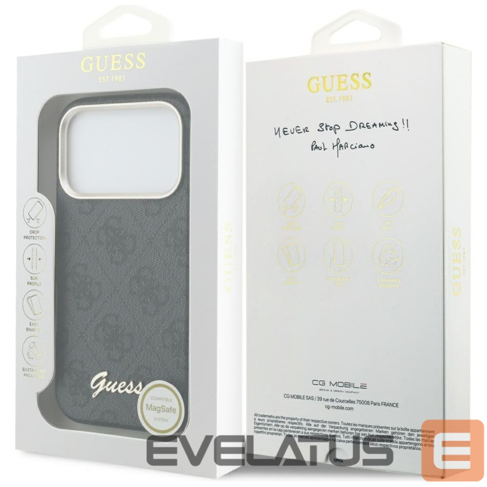 Kitos prekės Guess Guess 4G Script MagSafe case for iPhone 17 Pro - black