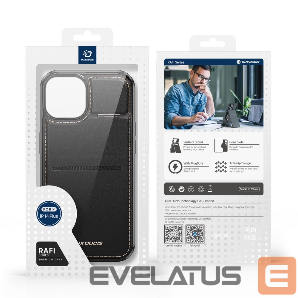 Kitos prekės Dux Ducis 3in1 Wallet Case with Stand for iPhone 14 Plus MagSafe RFID Blocker Dux Ducis Rafi Mag - Black