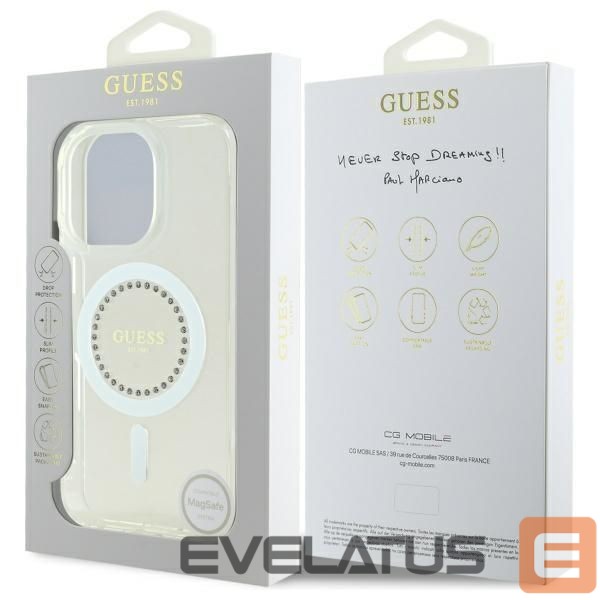 Kitos prekės Guess Guess IML Rhinestones MagSafe Case for iPhone 16 Pro Max - White