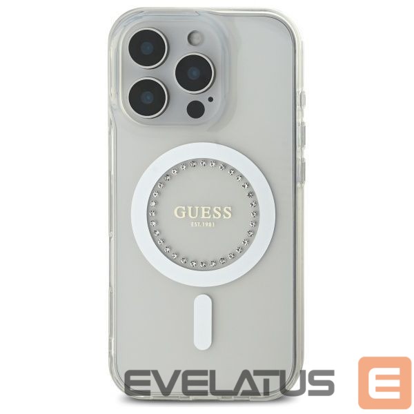 Kitos prekės Guess Guess IML Rhinestones MagSafe Case for iPhone 16 Pro Max - White