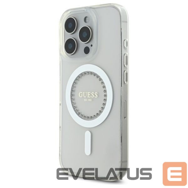 Kitos prekės Guess Guess IML Rhinestones MagSafe Case for iPhone 16 Pro Max - White