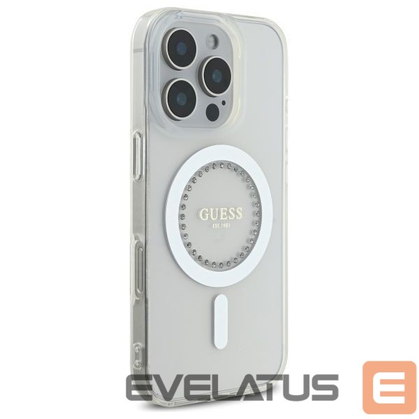 Kitos prekės Guess Guess IML Rhinestones MagSafe Case for iPhone 16 Pro Max - White