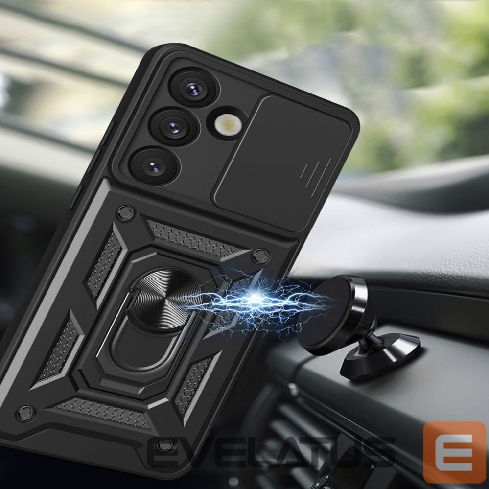 Kitos prekės Hurtel Hybrid Armor Camshield with Camera Cover and Metal Ring for Samsung Galaxy S25 - Black