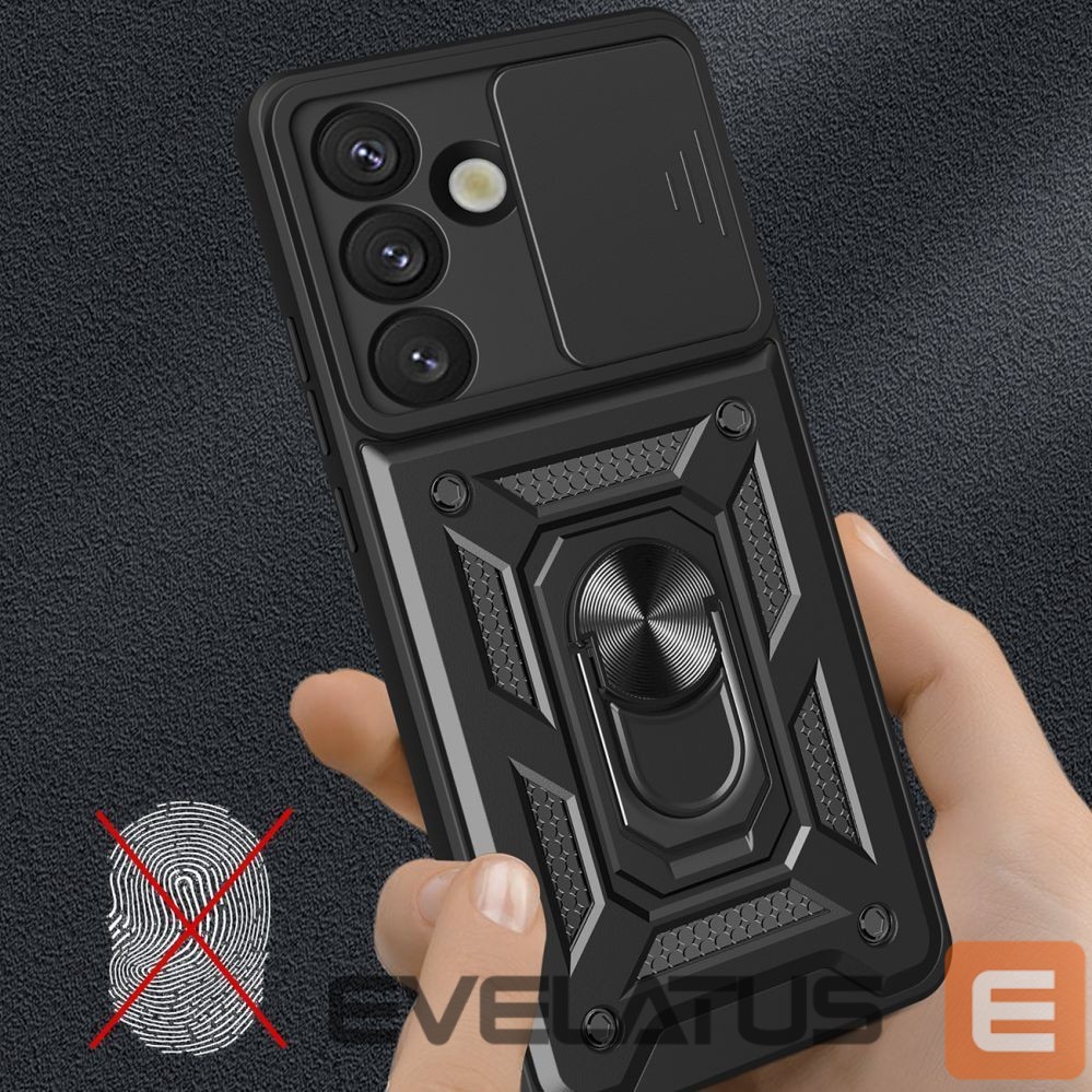 Kitos prekės Hurtel Hybrid Armor Camshield with Camera Cover and Metal Ring for Samsung Galaxy S25 - Black