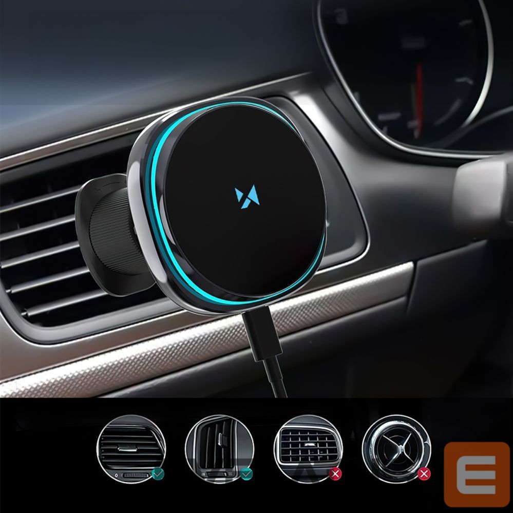 Kitos prekės Wozinsky Wozinsky WCT5-Q6S2Y Car Holder with Qi/MagSafe 15W Inductive Charger for Ventilation Grill with Fan - Black