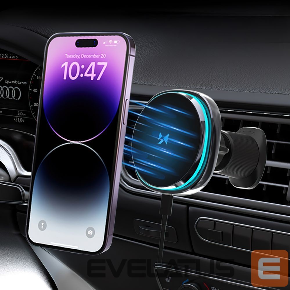 Kitos prekės Wozinsky Wozinsky WCT5-Q6S2Y Car Holder with Qi/MagSafe 15W Inductive Charger for Ventilation Grill with Fan - Black