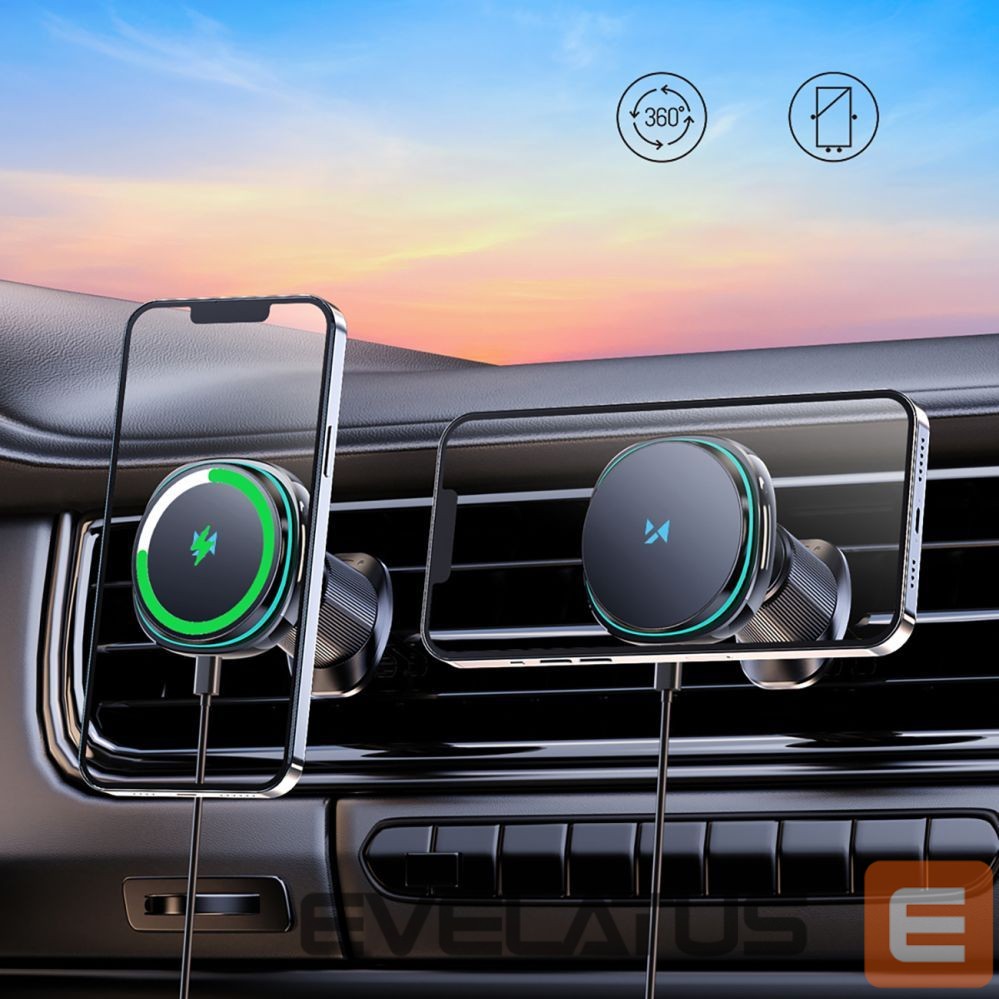 Kitos prekės Wozinsky Wozinsky WCT5-Q6S2Y Car Holder with Qi/MagSafe 15W Inductive Charger for Ventilation Grill with Fan - Black