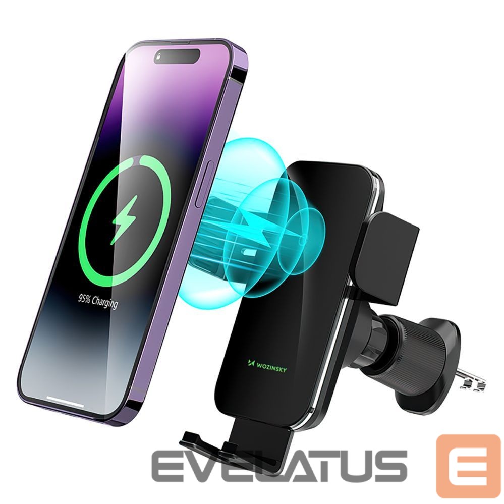 Automatinis laikiklis Wozinsky Wozinsky WEDZ-3Y8S clamp car holder with 15W inductive charger for phone on the air vent - black