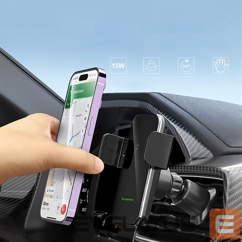 Automatinis laikiklis Wozinsky Wozinsky WEDZ-3Y8S clamp car holder with 15W inductive charger for phone on the air vent - black
