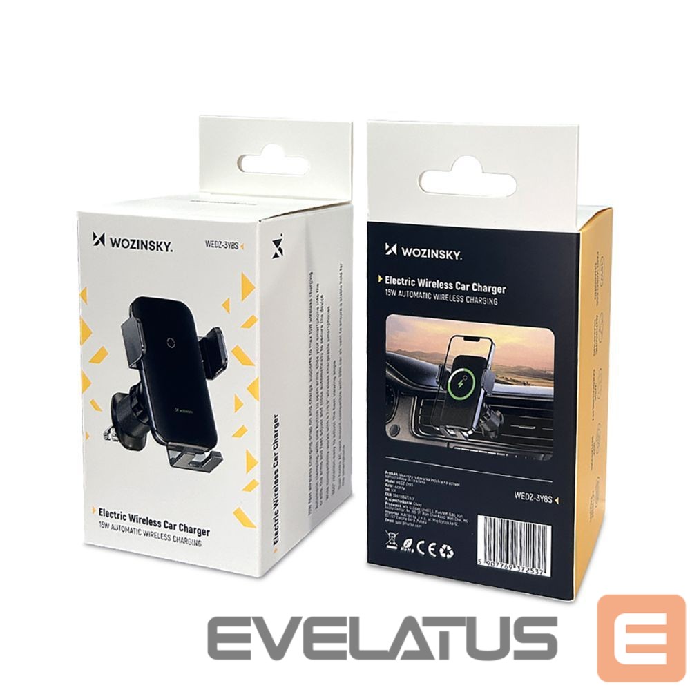 Automatinis laikiklis Wozinsky Wozinsky WEDZ-3Y8S clamp car holder with 15W inductive charger for phone on the air vent - black