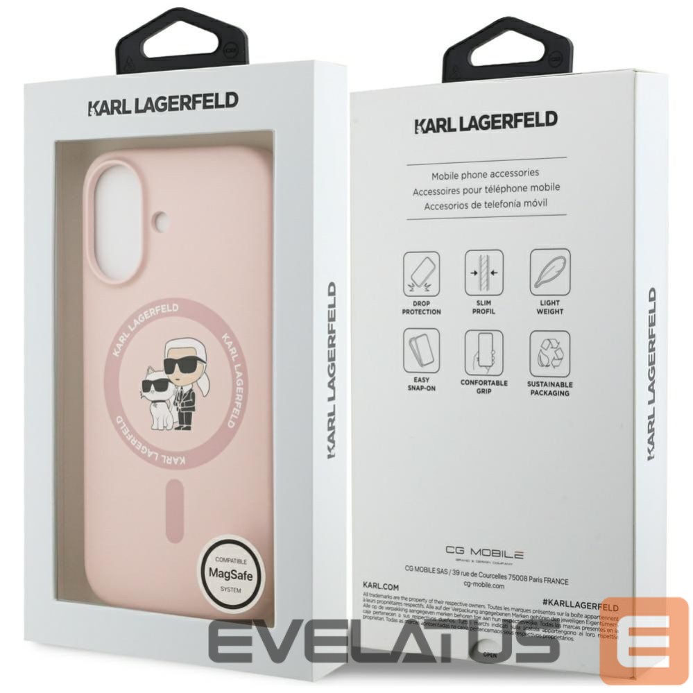 Kitos prekės Karl Lagerfeld Karl Lagerfeld Silicone Karl&Choupette Ring MagSafe Case for iPhone 17 - Pink