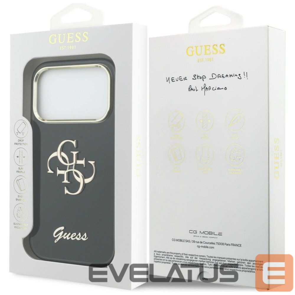 Kitos prekės Guess Guess IML 4G Script Metal case for iPhone 17 Pro Max - black