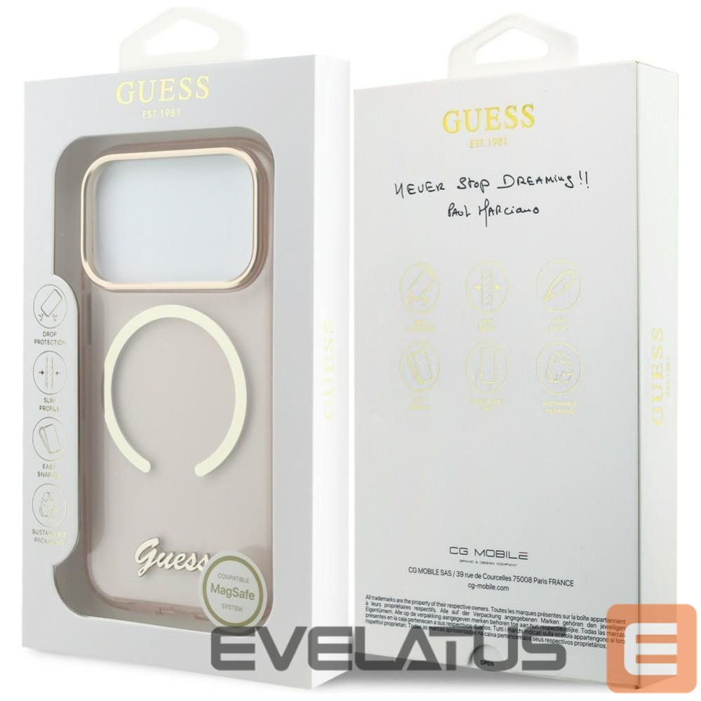 Kitos prekės Guess Guess IML Script Metal MagSafe Case for iPhone 17 Pro Max - Pink
