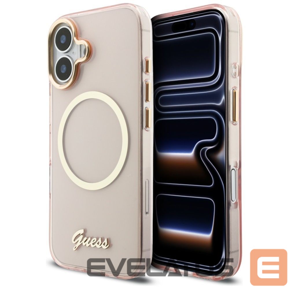 Kitos prekės Guess Guess IML Script Metal MagSafe Case for iPhone 17 - Pink