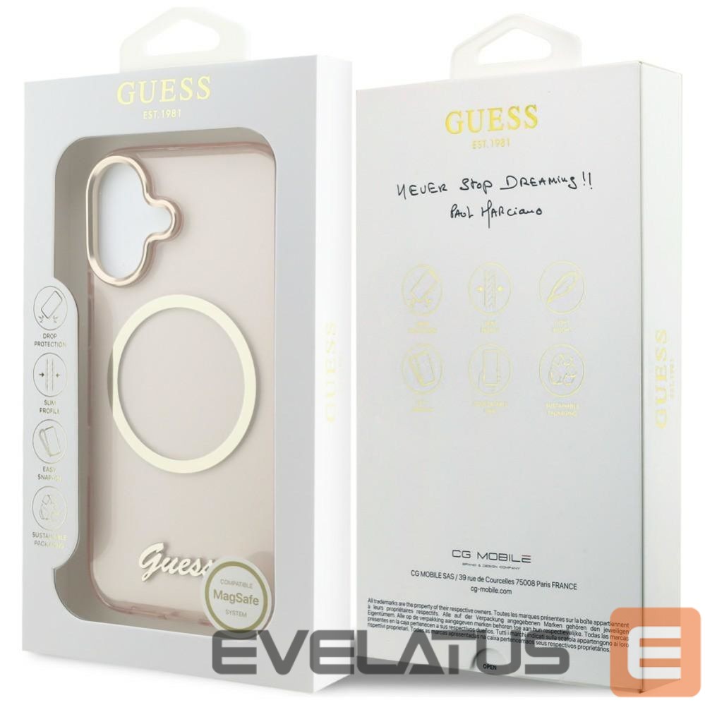 Kitos prekės Guess Guess IML Script Metal MagSafe Case for iPhone 17 - Pink