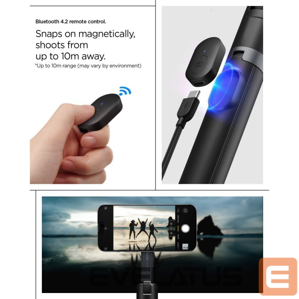 Kitos prekės Spigen Spigen S581W MagSafe Bluetooth Selfie Stick and Tripod - Black