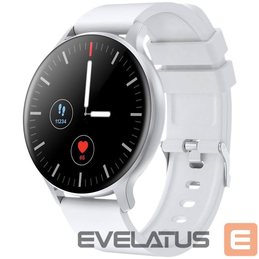 Išmanusis laikrodis Canyon CANYON Badian SW-68, Smartwatch, Realtek 8762CK, 1.28''TFT 240x240px; RAM : 160KB, Lithium-ion polymer battery, 3.7V 190mAh Include, Silver Zinc alloy middle frame + plastic bottom case+ white Silicone strap + silver strap buckle, 44.9x 10.9mm, strap: 20x220mm, 50.64g