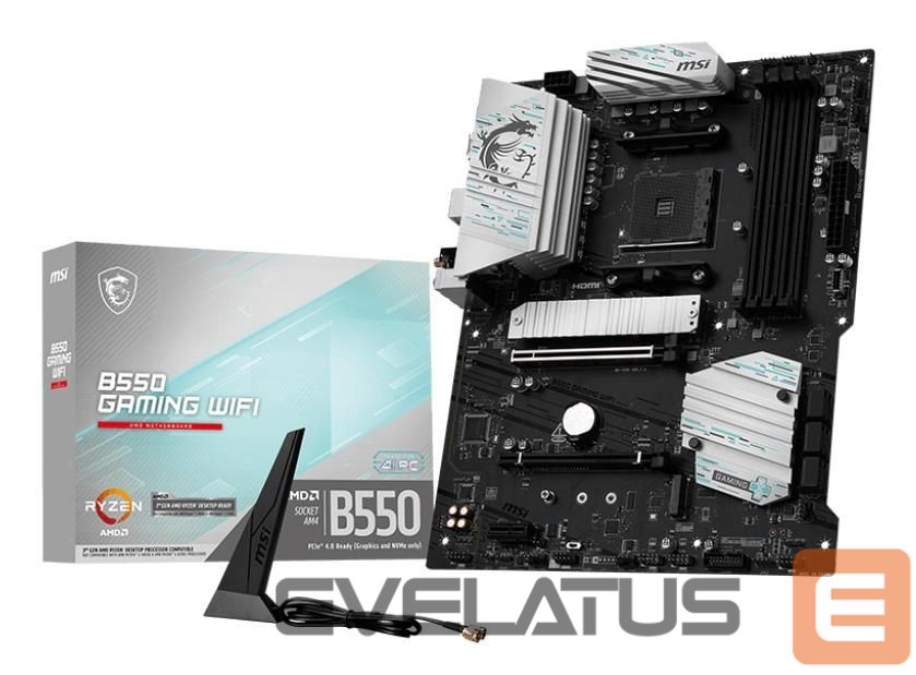 AMD procesoriaus pagrindinė plokštė MSI Mainboard||AMD B550|Socket AM4|ATX|RAM DDR4-SDRAM|4xSlots|Wi-Fi Yes|Bluetooth Yes|2xNumber of M.2 (M) slots|B550GAMINGWIFI