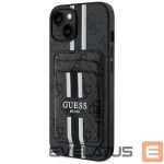 Kitos prekės Guess  Guess 4G Stripes case with Magsafe wallet for iPhone 15 black 