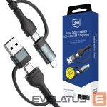 Kitos prekės 3MK  3mk Hyper Cable N-SERIES 2 in 2 USB-A / USB-C and USB-C / Lightning 1.2m QC 3.0 9V/2A 60W - black 